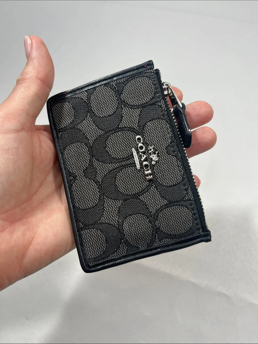 Coach Mini Skinny ID Case Zip Wallet + Keyring Jacquard & Leather